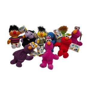 Sesame Street Beans Plush Lot of 9 Tyco 1997 Elmo Ernie Grover Oscar Count ~ NEW